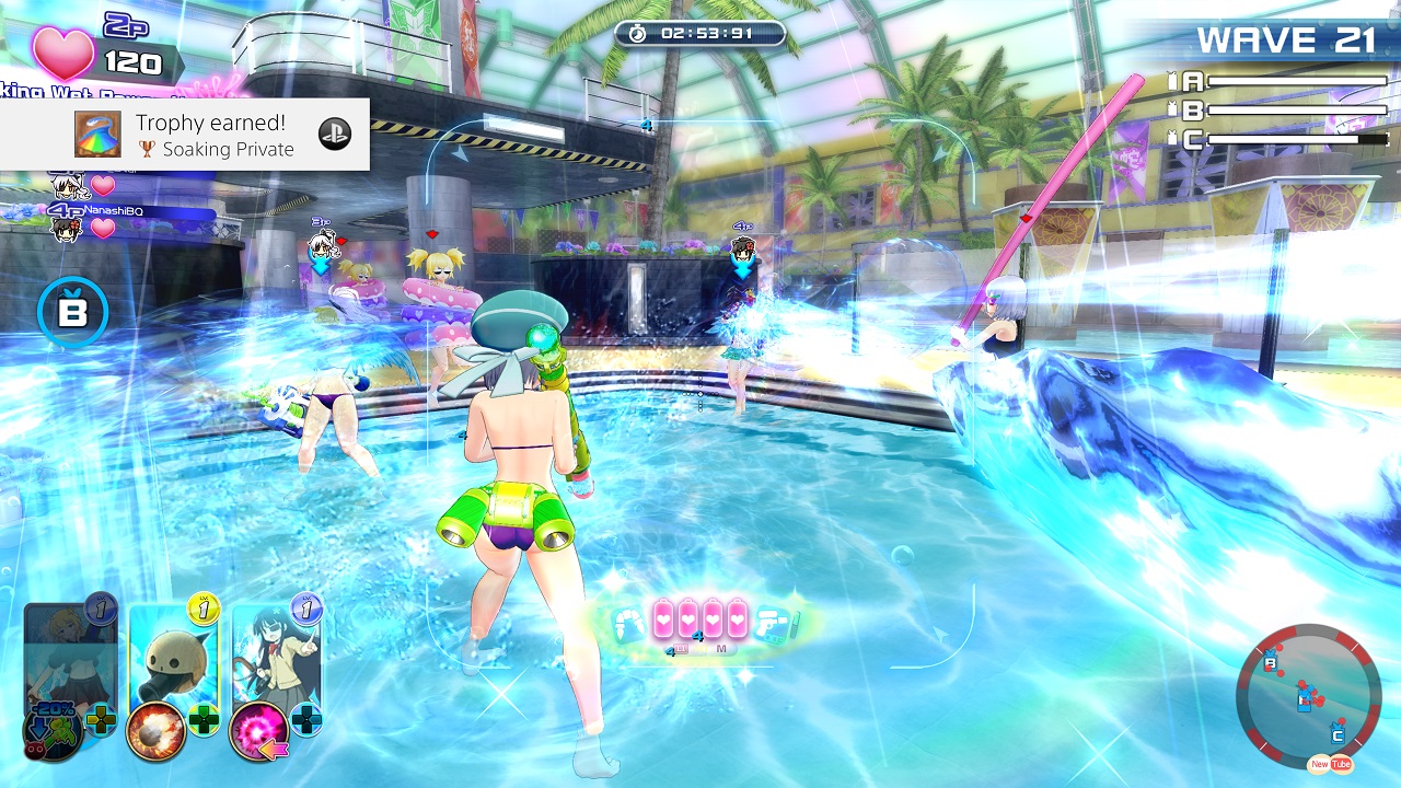 Yumi Standing in Water Shooting Wave of Enemies