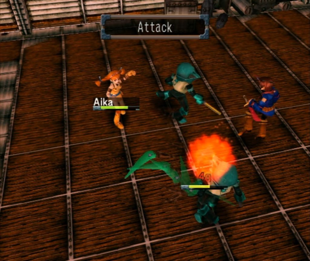 Aika Attacks while Vyse Dodges in the Background