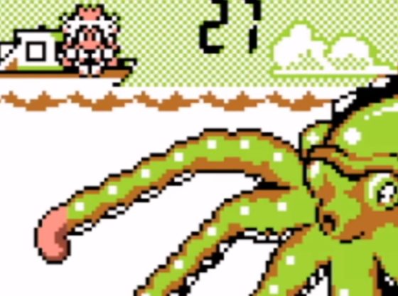 Mario Staring Down an Octopus