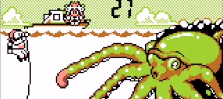 Mario Staring Down an Octopus